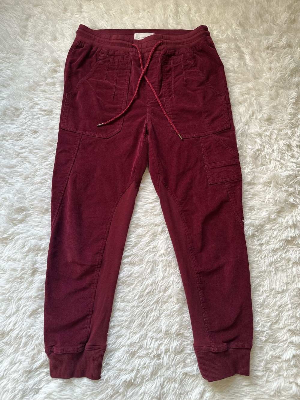 Anthropologie Corduroy Joggers Small Burgundy Cargo Utility Pull On Boho Lounge - Picture 2 of 11